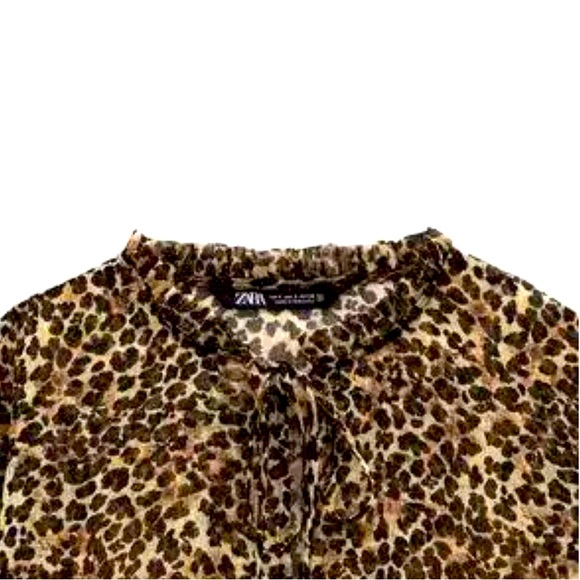 ZARA Sheer, Airy tiered Cheetah Print Dress with attached Slip & ruffle neck🔥 - Picture 6 of 7